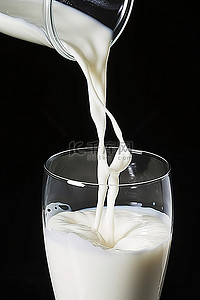 一杯牛奶被倒入玻璃杯中