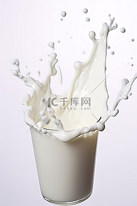 牛奶溅在玻璃和白色背景上