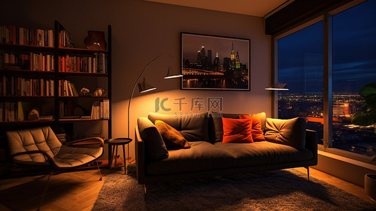 环境舒适的背景图片_用沙发环境夜间照明和 3D 可视化打造舒适的空间
