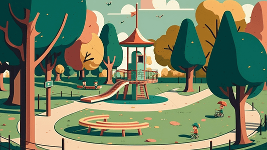 植物园背景图片_花园公园儿童扁平风卡通背景