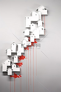 红色房地产背景图片_红色和白色的图表，其中房屋和树屋指向市场