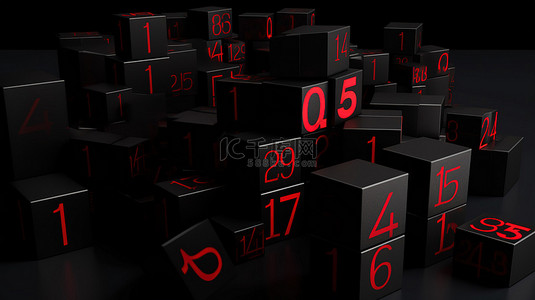 黑色星期五 soir e 3d 呈现红色数字和黑色背景上的折扣