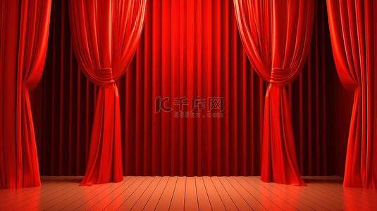 红色舞台窗帘背景图片_3d 渲染的猩红色剧院窗帘