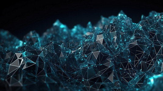 水晶灯水晶背景图片_连接以 3D 渲染的抽象低多边形空间中的表面