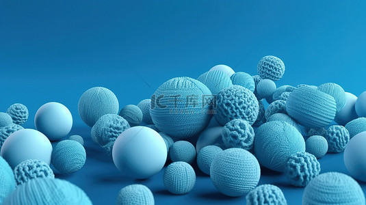 散布背景图片_大量的空中针织球 3D 建模的蓝色针织球随机散布