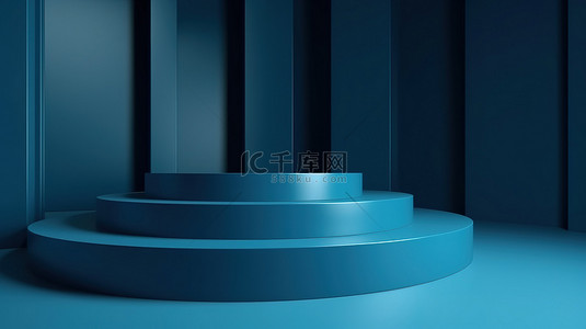 简约蓝色抽象几何背景图片_空置讲台的简约蓝色抽象概念 3d 渲染