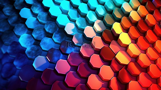 现代 3D 渲染动态六角形设计，大胆的配色方案