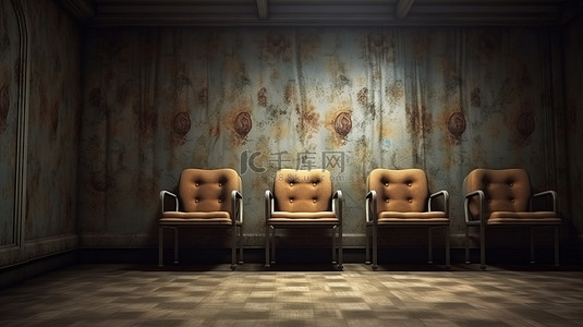 医院检查室外的险恶而怪异的座位 3d 渲染