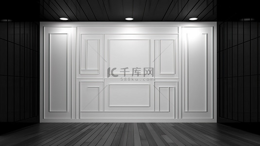 黑材料背景图片_现代设计黑墙与现代白色木板 3d 渲染
