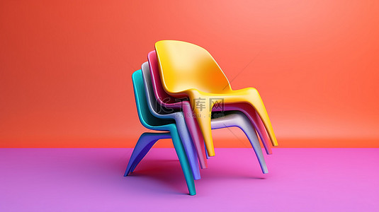带有彩色椅子的渐变背景的 3D 渲染