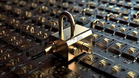 密码字段上封闭挂锁的 3D 渲染，保护密码或 pin 的输入框