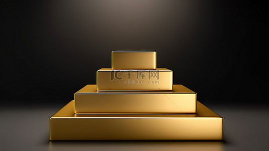 金色主题背景背景图片_豪华金色主题 3D 插图，带有五个框阶的金色金属讲台