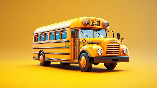 清卡背景图片_3D 渲染的亮黄色卡通校车
