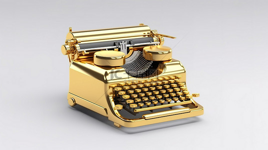 3D 渲染的金色打字机为您的装饰物增添了趣味