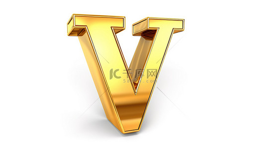 白色孤立背景上 3D 小金色字母中闪闪发光的字母 v
