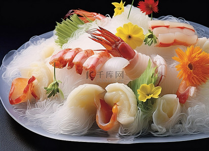 刺身海鲜套餐背景图片_盘子里盛有食物的盘子