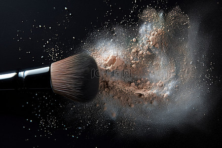化妆品黑色背景图片_高品质化妆刷，可将滑石粉溅入化妆品中
