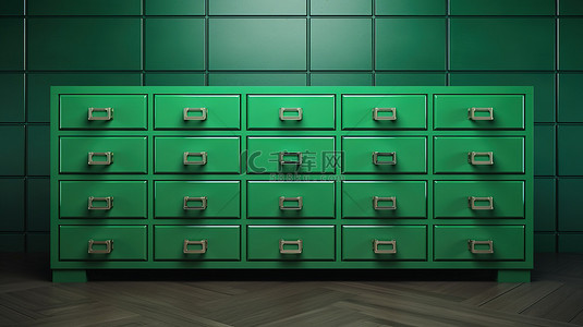 家居清背景图片_数字创建的带绿色抽屉的矮柜