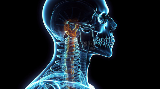 男性医学人物的突出颈部骨骼 3d 渲染