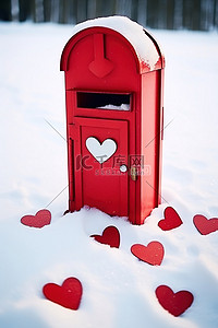 红色邮箱，雪中剪出心形