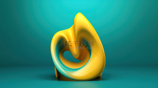 具有 3D 渲染抽象绿松石形状的黄色背景