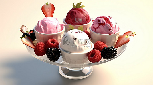 甜浆果冰淇淋 3d 渲染甜点