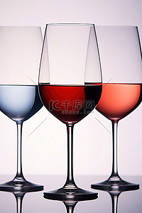 显示了三个装有不同葡萄酒颜色的玻璃杯