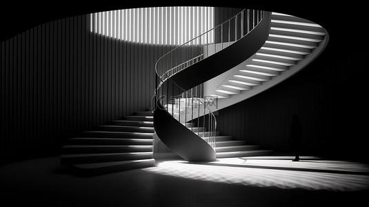 螺旋楼梯玩光影的照明和模糊 3D 渲染
