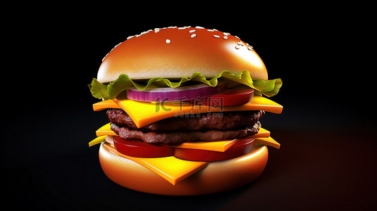 汉堡奶酪背景图片_令人垂涎欲滴的 3D 汉堡图标，让您的味蕾翩翩起舞