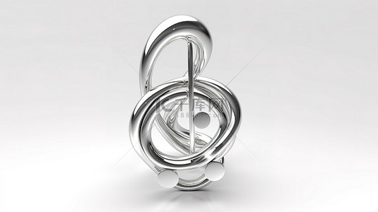 3d 渲染的银色高音谱号象征着白色背景下的音乐概念