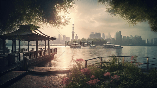 城市商业剪影背景图片_城市建筑上海商业背景