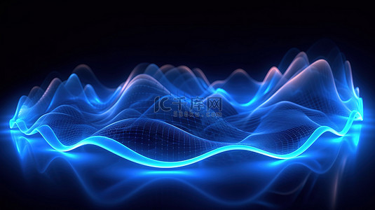 未来派蓝色 LED 抽象波技术背景企业和数字网络的 3D 渲染
