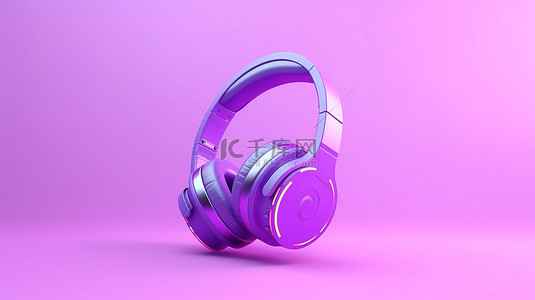 紫色背景音乐背景图片_柔和背景下紫色耳机的简约音乐概念 3d 渲染