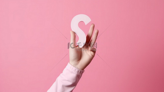 女性思考背景图片_粉红色背景，手握大白色问号的 3D 渲染，描绘想法问题和解决方案概念