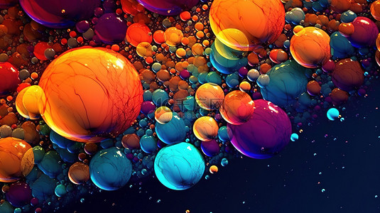 充满活力的 3D 背景，具有彩色粒子和气泡艺术