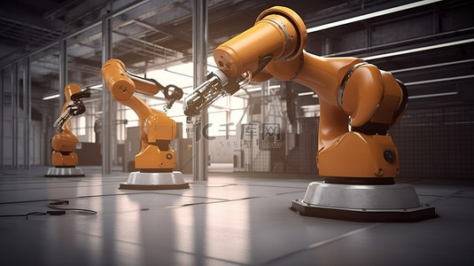 工厂机器人背景图片_工厂机器人手臂在 3D 渲染图像中运行