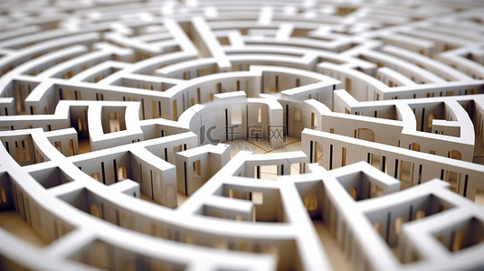 房地产横幅背景图片_位于迷宫中心的房屋的房地产横幅 3D 插图