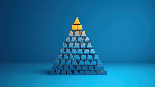 蓝色背景下金字塔图的 3d 渲染