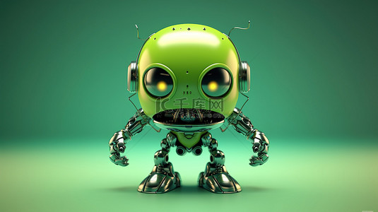 动漫薯条背景图片_绿色机器人生物的恶意 3D 插图