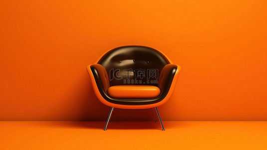 充满活力的橙色背景上的单色 3D 渲染椅子