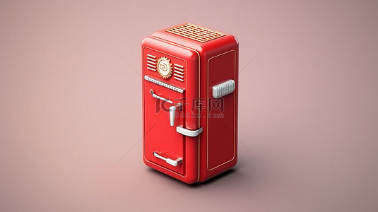 老式冰箱背景图片_单色红色等距老式冰箱