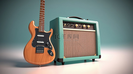 电吉他和放大器的 3d 渲染
