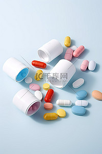 药丸背景图片_各种彩色药丸从药品容器中掉出