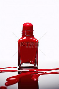 红色墨水指甲油滴在瓶子的侧面