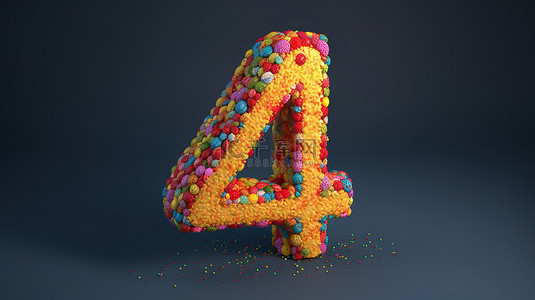 糖果字体背景图片_彩色洒水使数字四呈现彩虹色调，成为令人惊叹的 3D 插图