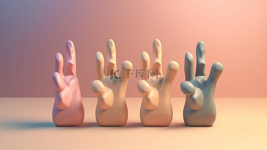 卡通的柜台背景图片_显示四个手指计数手势的动画 3D 手
