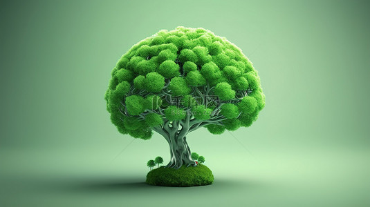 大脑创新背景图片_具有类似大脑结构的绿色树的 3D 渲染