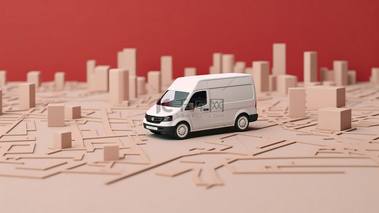 位置标致背景图片_交付物流的 3D 插图，具有位置符号和具有充足复制空间的货车