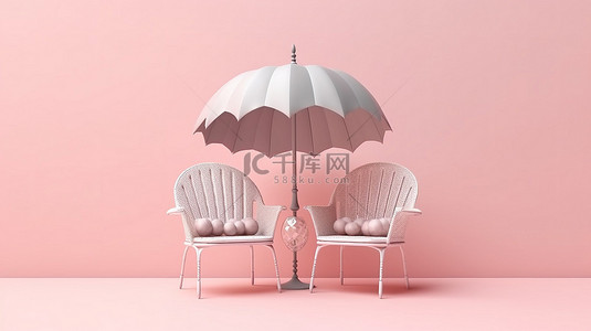 女人旅行背景图片_豪华椅子装饰有心形装饰，背景是柔和的粉红色 3D 渲染