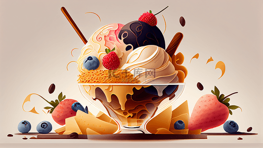 甜点水果冰淇淋插画背景